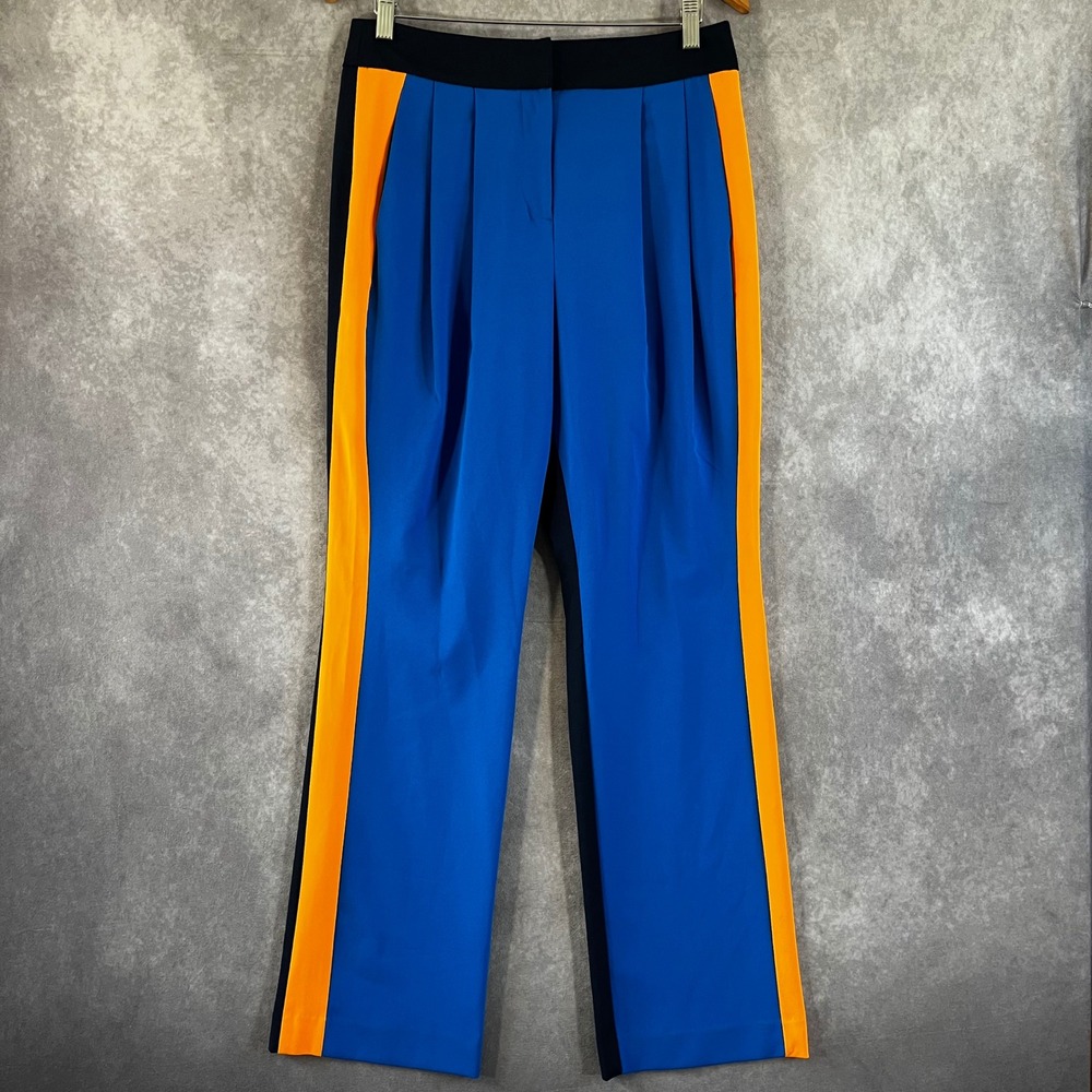 NY&C Colorblock Pleated Trousers Womens Medium Blue Orange Navy Straight Leg NEW